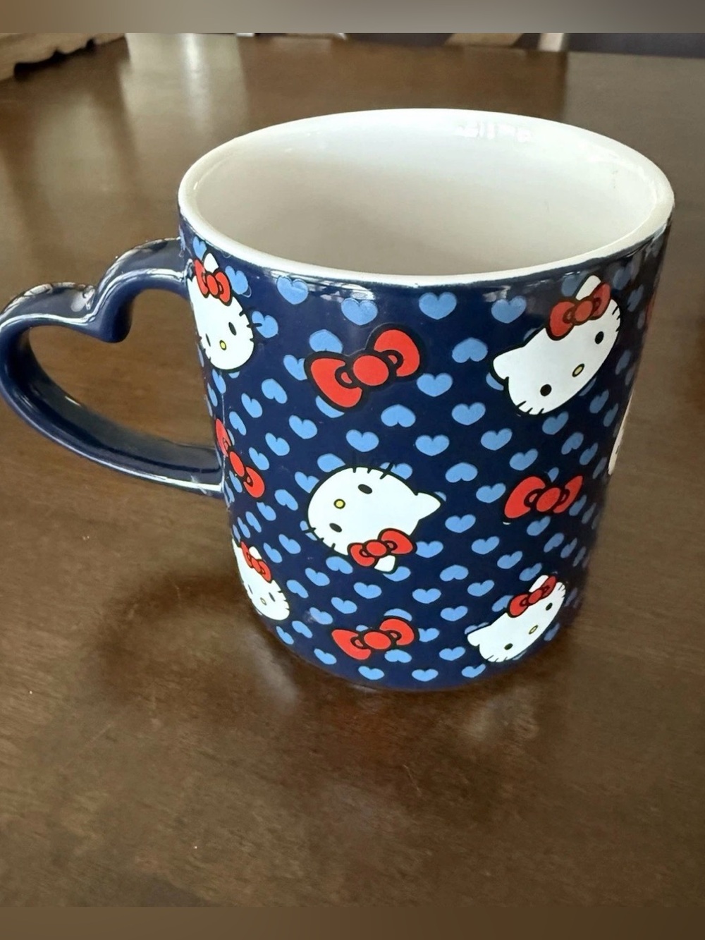 Hello Kitty Sanrio Bioworld Blue Hearts Mug Heart Shaped Handle 2023